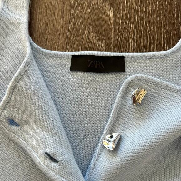 NWOT Zara Knit Corset Tank Top Light Blue Silver Button Front Size Small Pastel - Picture 4 of 15